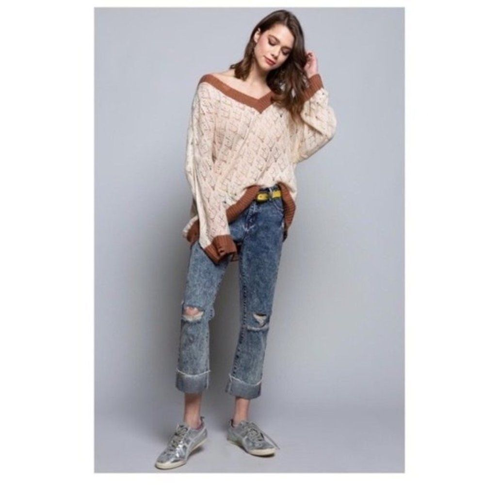 𝅺SWEATER Lightweight Open  Weave knit  In Cream